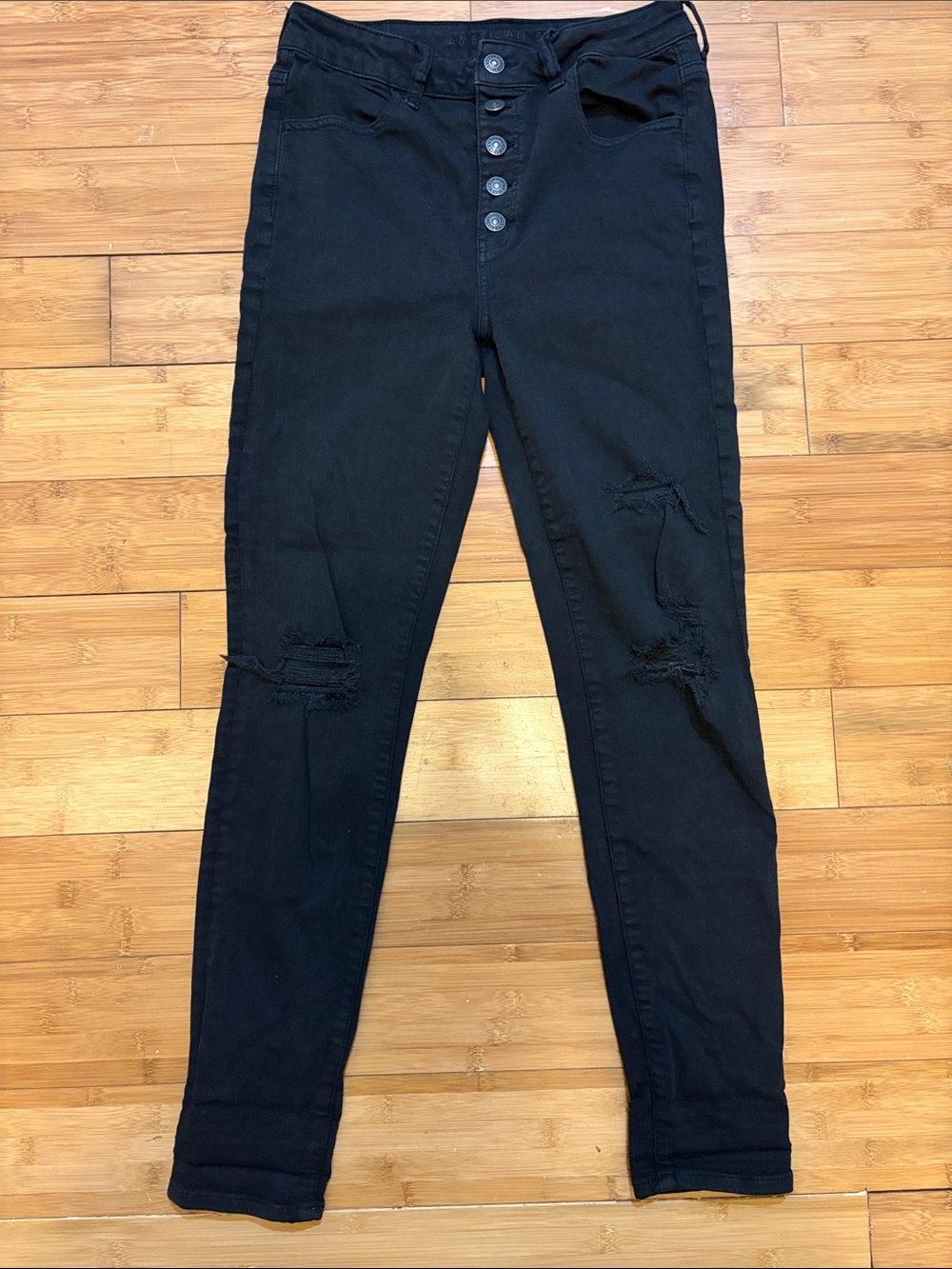 American Eagle Outfitters Black High-Rise Skinny Jeans with Button Fly